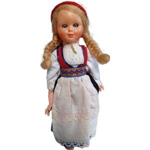 Vintage Swiss Dutch Doll Plastic Blonde Braids Blue Eyes Blink Heidi 6.5" tall